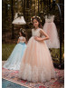Lace Tulle Floor Length Corset Back Flower Girl Dress Little Bridal Gown Lace Tulle Floor Length Corset Back Flower Girl Dress Little Bridal Gown